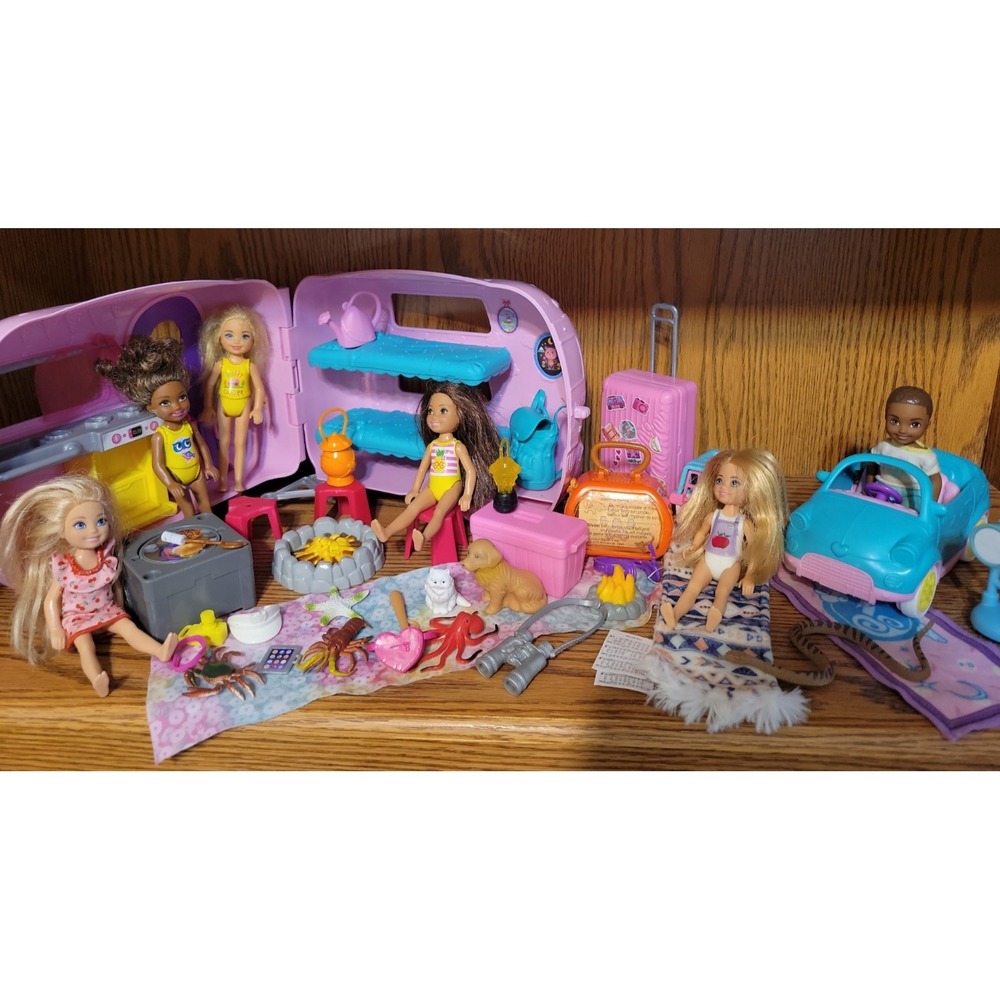 Chelsea Kelly Beach Camper Car playset Barbie Little sister doll mixed lot
